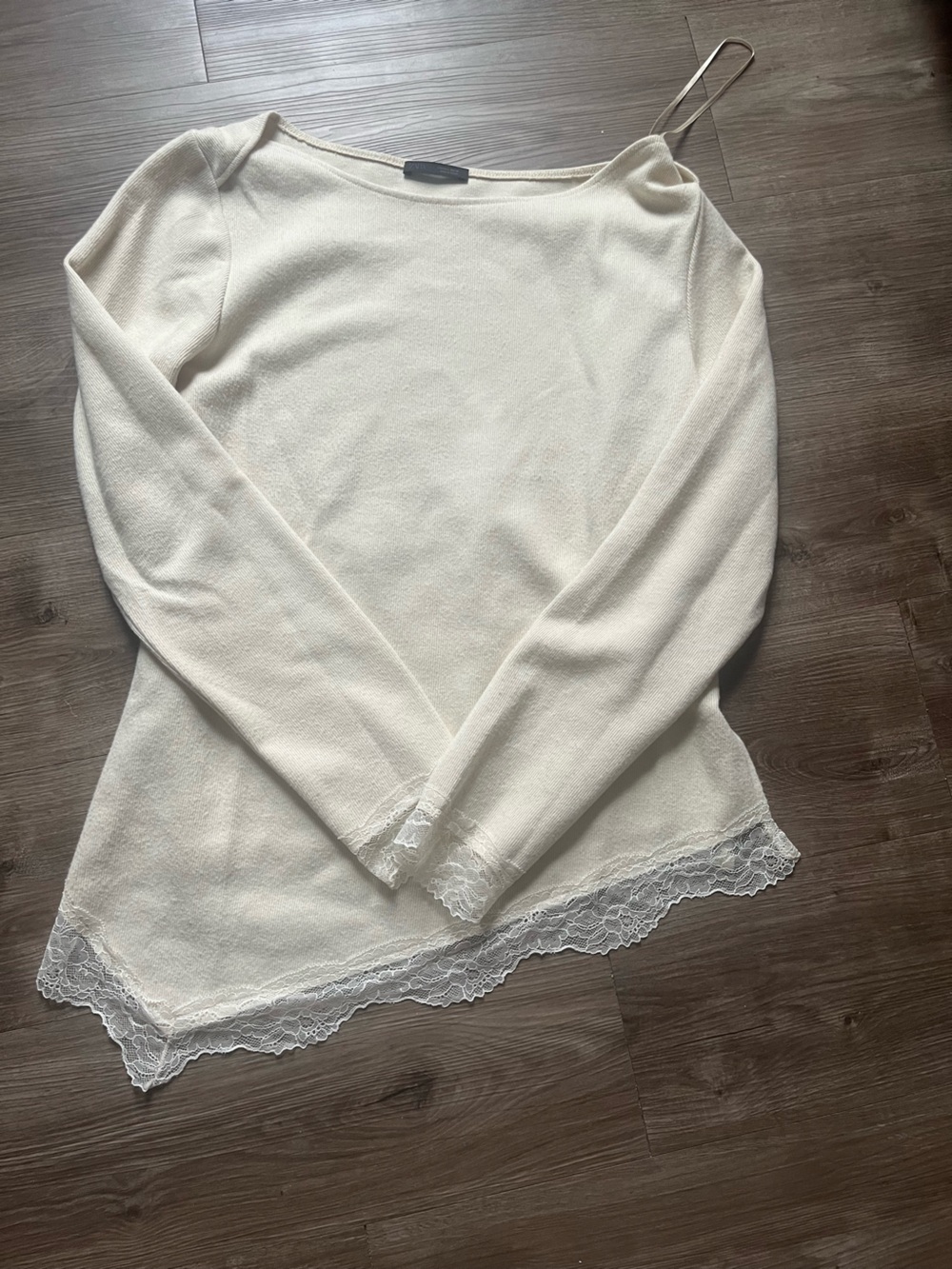 Zara Cream Knit Top with Lace Trim